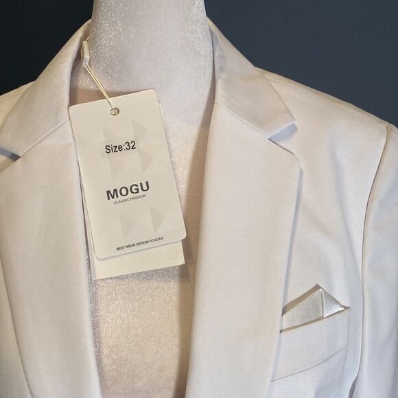 Men’s Mogu White 2 Piece Slim Fit Suit Notched Lapel Size 32 Jacket 31 Pants NWT - Picture 2 of 13